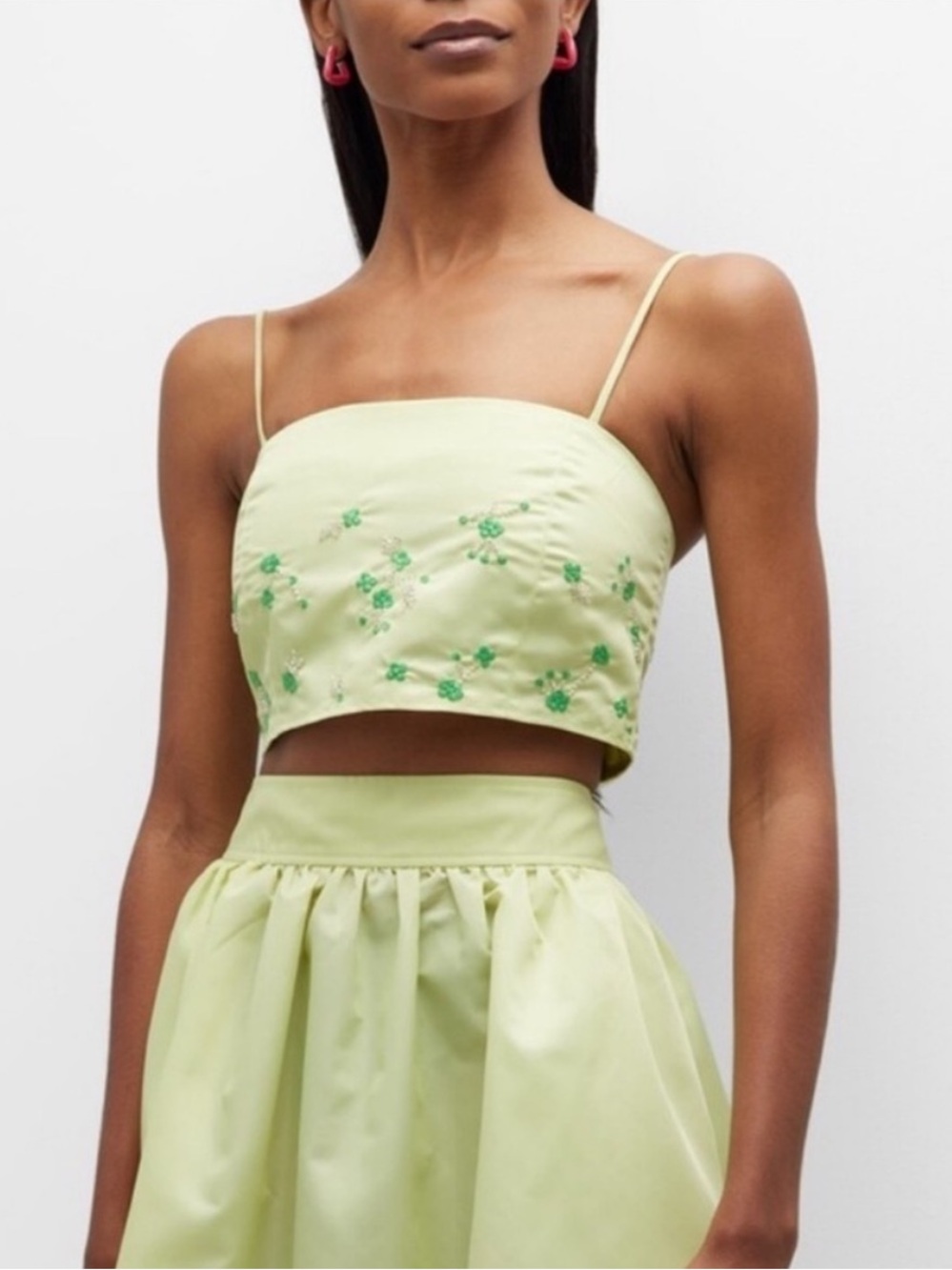 Ganni floral embroidered crop top